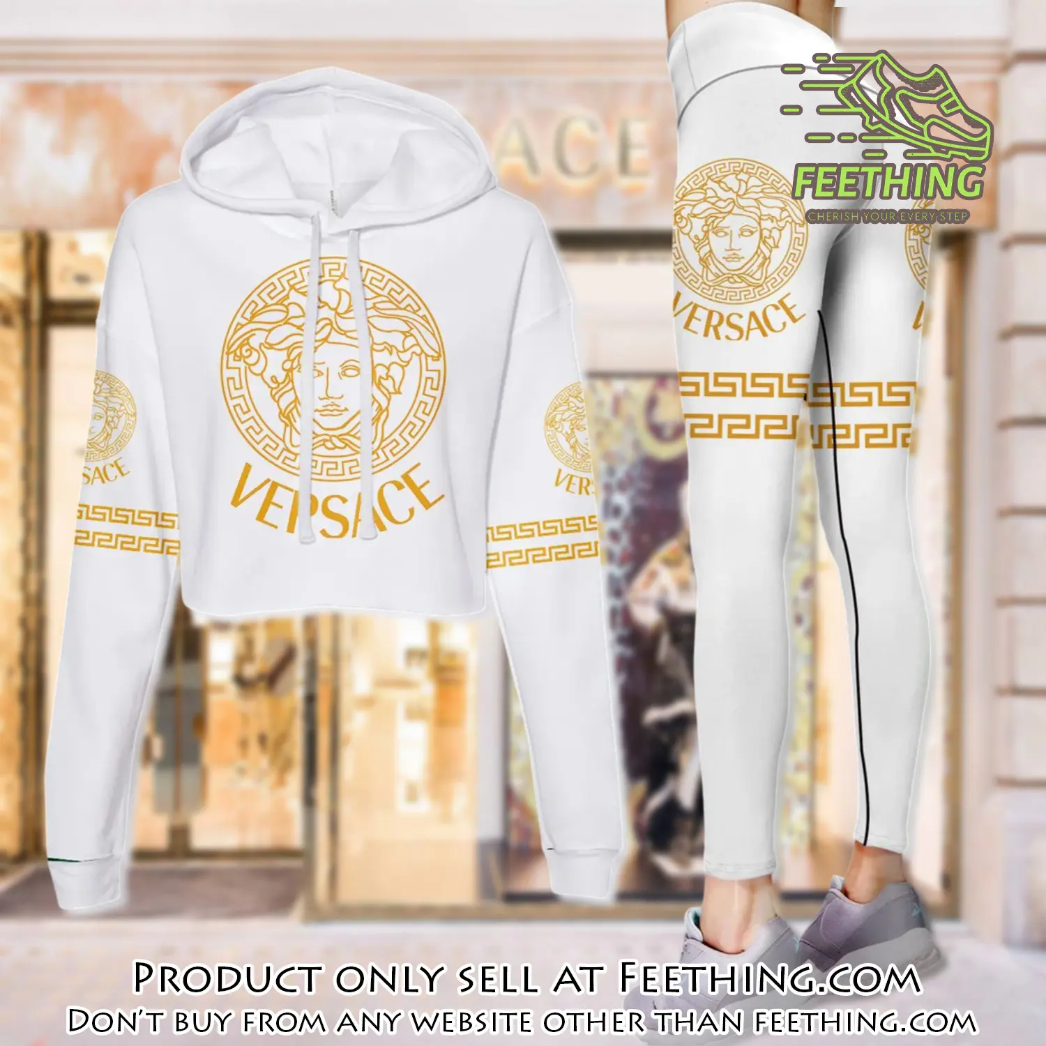 Versace golden medusa white luxury brand clothes leggings and crop top set for women ft4343142